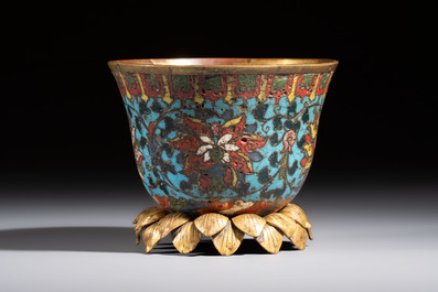 A fine Chinese cloisonn&eacute; 'Lotus Scroll' bowl, Ming