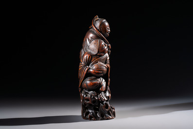 A large Chinese carved bamboo 'Hehe Erxian' group, 18th C.
