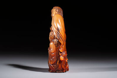 A Chinese carved buffalo horn 'Hehe Erxian' group, 17/18th C.