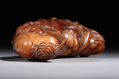 A Chinese carved buffalo horn 'Hehe Erxian' group, 17/18th C.