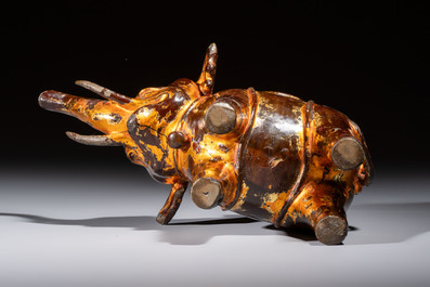A Vietnamese gilt-lacquered bronze 'Elephant' ewer, 19th C.