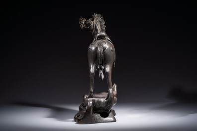 A large Chinese bronze horse-shaped incense burner and cover, 17/18th C.