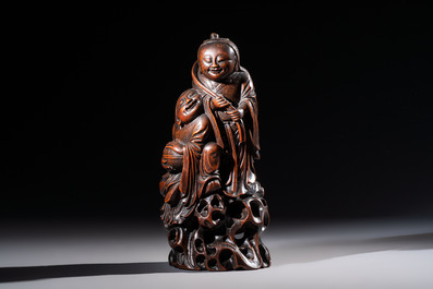 A large Chinese carved bamboo 'Hehe Erxian' group, 18th C.