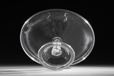 A large glass pedestal tazza, England, 18th C.