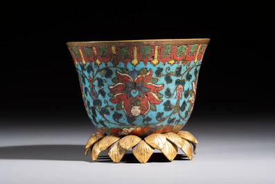 A fine Chinese cloisonn&eacute; 'Lotus Scroll' bowl, Ming