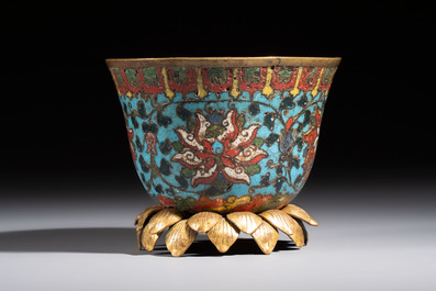 A fine Chinese cloisonn&eacute; 'Lotus Scroll' bowl, Ming