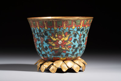 A fine Chinese cloisonn&eacute; 'Lotus Scroll' bowl, Ming