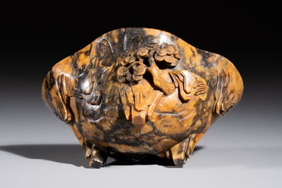 A Chinese soapstone libation cup, 18/19th C.