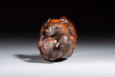 A small Chinese carved bamboo group of 'Liuhai', 19th C.
