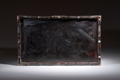 A fine Japanese silver-mounted, mother-of-pearl-inlaid, gilt black-lacquer miniature shodana cabinet, Meiji, 19th C.