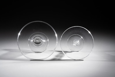 Two glass pedestal tazze, England, 18th C.