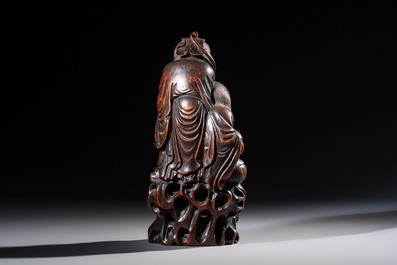 A large Chinese carved bamboo 'Hehe Erxian' group, 18th C.