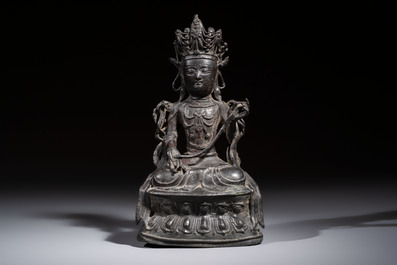 A Chinese bronze figure of Bodhisattva, Ming