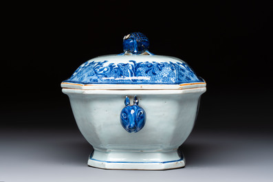 A Chinese blue and white 'Buddhist Lion' tureen and cover, Qianlong