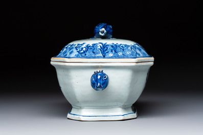 A Chinese blue and white 'Buddhist Lion' tureen and cover, Qianlong