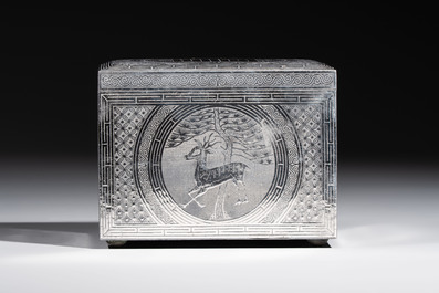 A Korean silver and iron covered box with auspicious motifs, Joseon, 19th C.
