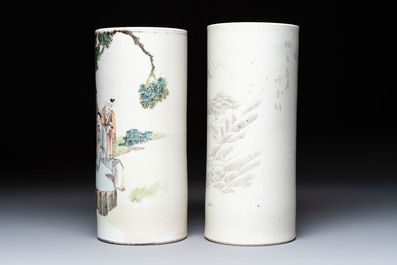 Two Chinese qianjiang cai and grisaille hat stands, signed Gao Hengtai 高恆泰 and Ye Ji 葉吉, one dated 1906, 19/20th C.