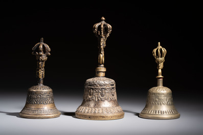 A varied collection of 14 Tibetan ritual utensils, 19/20th C.