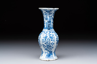 A Chinese blue and white vase with handles and a bowl, Kangxi mark, Kangxi and later