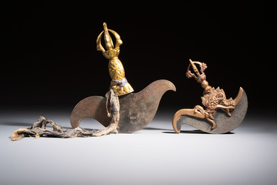 A varied collection of 14 Tibetan ritual utensils, 19/20th C.