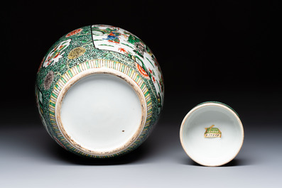 A Chinese famille verte jar and cover with narrative design, 19th C.