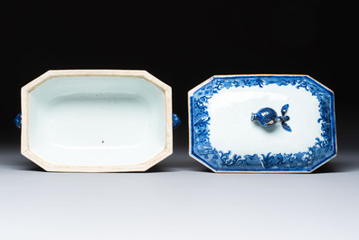 A Chinese blue and white 'Buddhist Lion' tureen and cover, Qianlong
