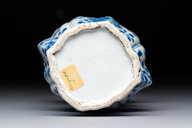 A Chinese blue and white vase with handles and a bowl, Kangxi mark, Kangxi and later