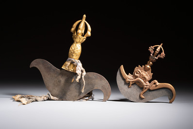 A varied collection of 14 Tibetan ritual utensils, 19/20th C.
