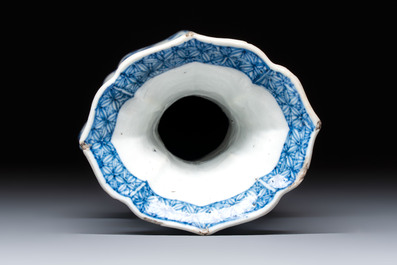 A Chinese blue and white vase with handles and a bowl, Kangxi mark, Kangxi and later