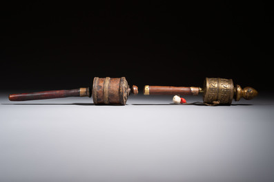 A varied collection of 14 Tibetan ritual utensils, 19/20th C.