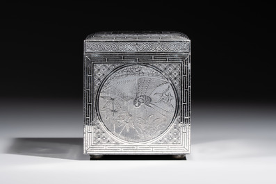 A Korean silver and iron covered box with auspicious motifs, Joseon, 19th C.