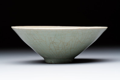 A Korean celadon conical tea bowl, Goryeo, 12th C.
