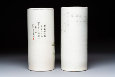 Two Chinese qianjiang cai and grisaille hat stands, signed Gao Hengtai 高恆泰 and Ye Ji 葉吉, one dated 1906, 19/20th C.