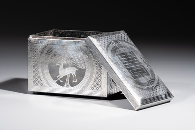 A Korean silver and iron covered box with auspicious motifs, Joseon, 19th C.