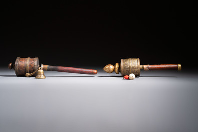 A varied collection of 14 Tibetan ritual utensils, 19/20th C.