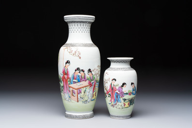 Four Chinese famille rose 'Elegant Beauties' vases, Qianlong marks, 20th C.