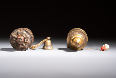 A varied collection of 14 Tibetan ritual utensils, 19/20th C.
