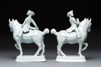 A pair of fine white Dutch Delft 'Riders on Horseback' groups, 18th C.