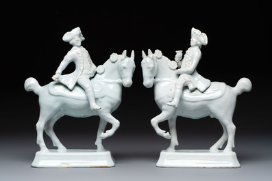 A pair of fine white Dutch Delft 'Riders on Horseback' groups, 18th C.
