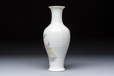 A Chinese famille rose 'Magu and Shoulao' vase, Shen De Tang Zhi 慎德堂製 mark, Republic