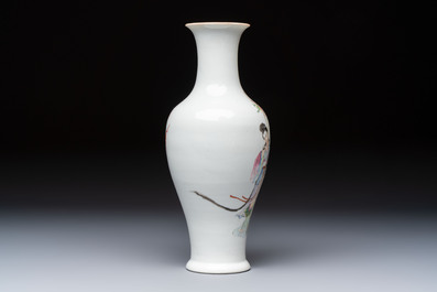 A Chinese famille rose 'Magu and Shoulao' vase, Shen De Tang Zhi 慎德堂製 mark, Republic
