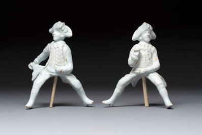 A pair of fine white Dutch Delft 'Riders on Horseback' groups, 18th C.