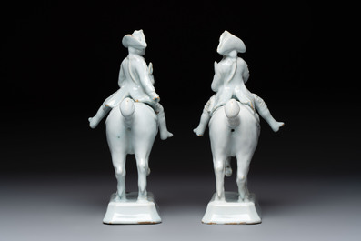 A pair of fine white Dutch Delft 'Riders on Horseback' groups, 18th C.
