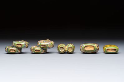 A collection of 12 Chinese cloisonn&eacute; snuff bottles with floral design, 19/20th C.