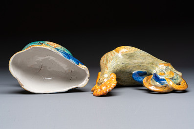 A large polychrome Italian maiolica 'Rooster' tureen and cover, 18th C.