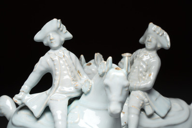 A pair of fine white Dutch Delft 'Riders on Horseback' groups, 18th C.