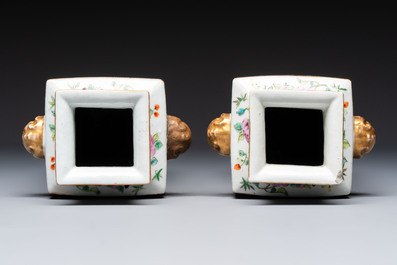 Five Chinese Canton famille rose vases with narrative design, 19th C.