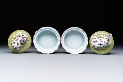 A pair of rare polychrome Dutch Delft 'Goat' tureens and covers, 18th C.