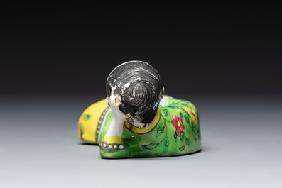 Six Chinese famille rose figures, one with a 'Lotus Throne' stand, 19th C.