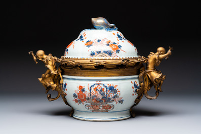 A Chinese gilt-bronze-mounted Imari-style tureen and cover, Qianlong